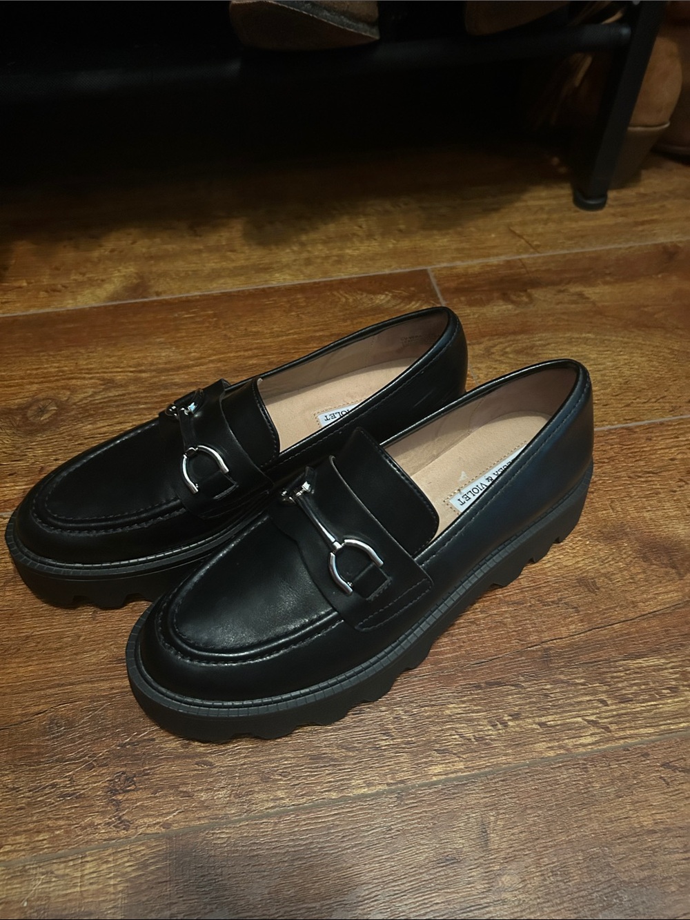 Chelsea & Violet Black Leather Lug Bit Loafers